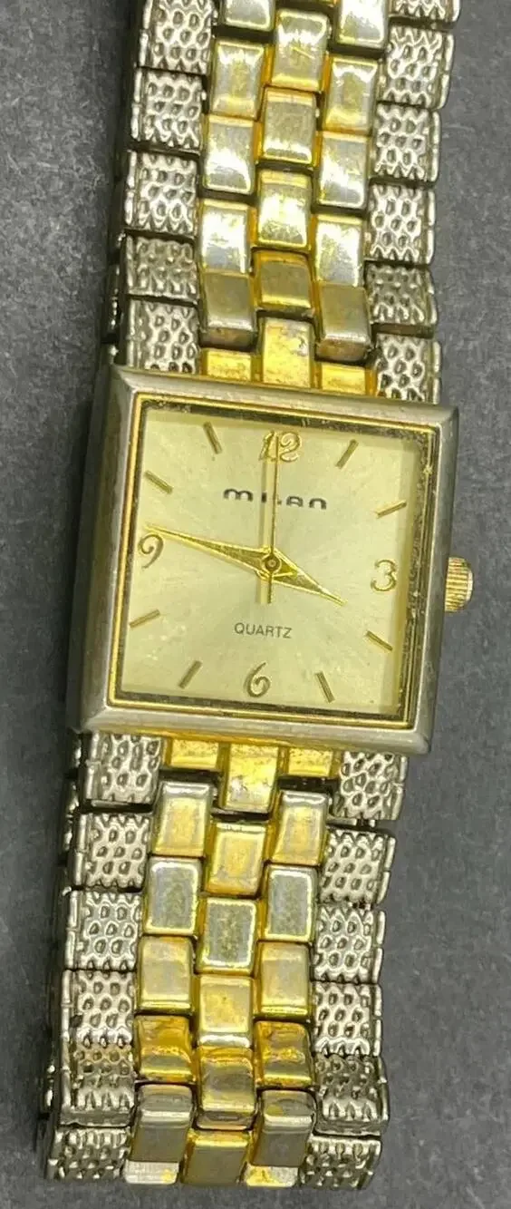 Milan Quartz Wrist Watch Two Tone Gold Silver Square Dial Link Bracelet Women